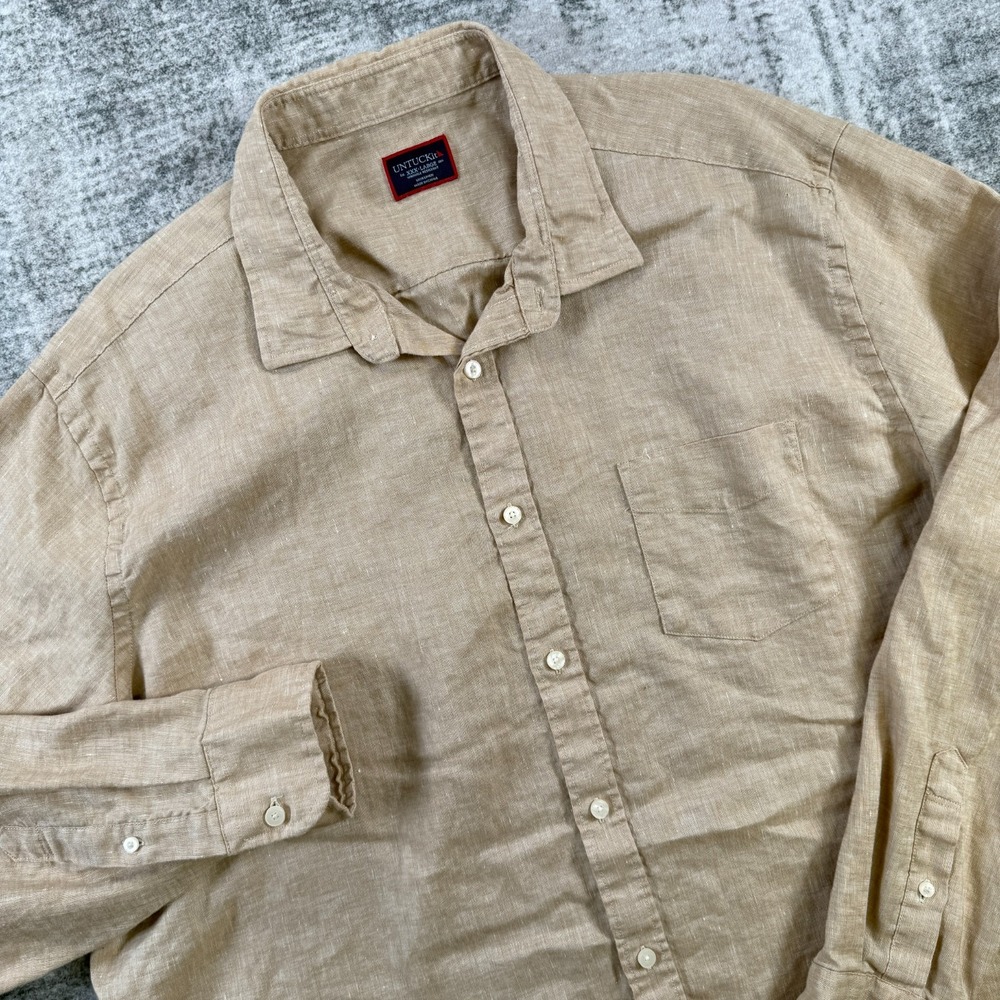 UNTUCKit Linen Shirt Mens 3XL Beige Tan Ashton Wrinkle Free Preppy Luxury Beach